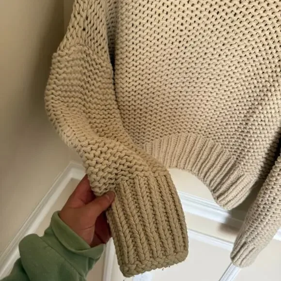 Free People Chunky Knit Cream My Only Sunshine Pullover Mockneck Sweater Preppy - Picture 13 of 16